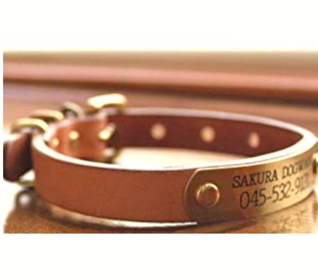 サクラ犬具製作所 おなまえ首輪 真鍮彫刻プレート付 本ヌメ革/本革 手仕上げ 真鍮金具 首輪(小型犬・中型犬) A88890 (SS～Lサイズ 3-11kg) thumbnail 6